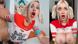 Nagy Mellű Harley Quinn Mélytorok, Vad Dugás Nagy Arconélküli Kiömléssel - POV Cosplay
